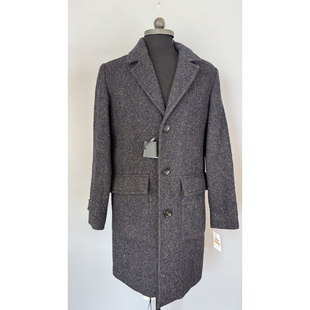 NWT Andrew Marc Mens Gray Blue Tweed Wool Car Coat Size S Preppy Old Money